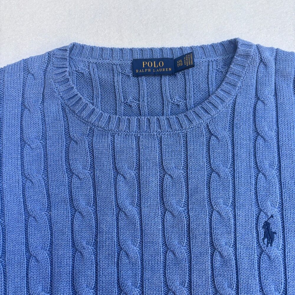 Polo Ralph Lauren Cable Knit Sweater Women's XXL Blue Cotton Pony Preppy - Picture 3 of 8